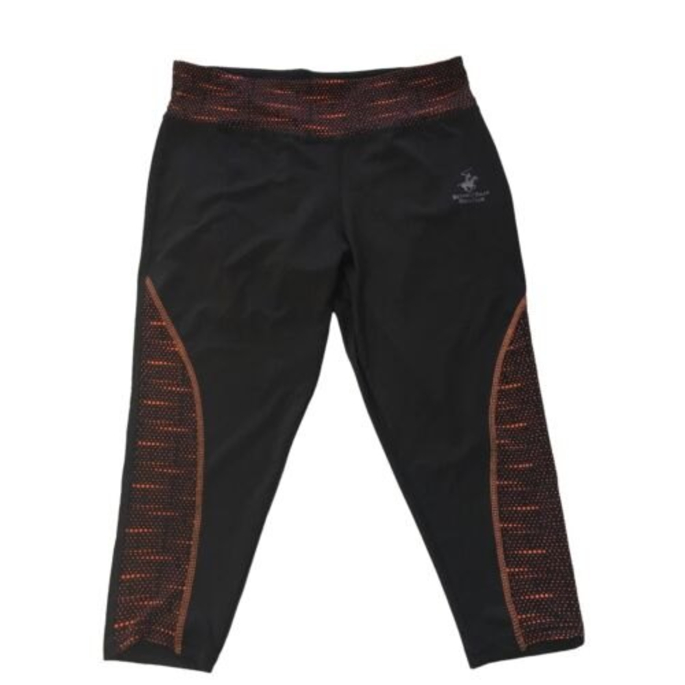 Beverly Hills Polo Club Women's Black Orange Athletic Leggings Yoga Pants Medium